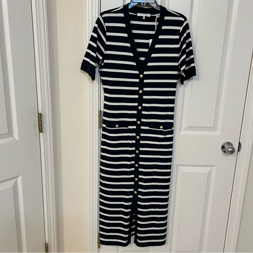 Frame The Striped Sailor Organic Cotton Midi Dress in Navy Multi Size M - Picture 6 of 11